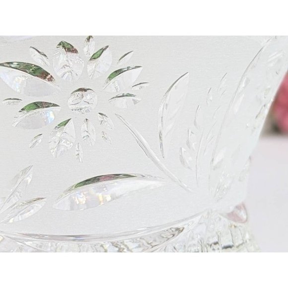 Vintage Frosted Crystal Candy Dish Floral Cut to Clear Glass Pedestal Bowl - Picture 3 of 10